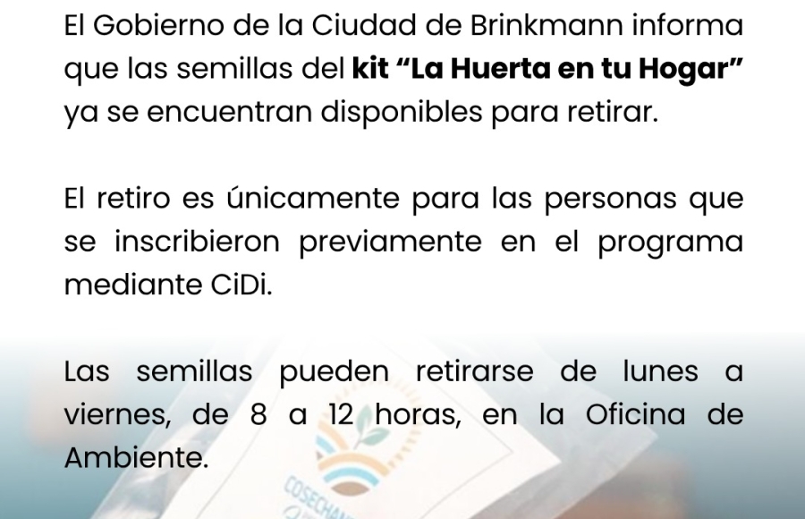 Llegaron semillas del kit "La huerta en tu Hogar"
